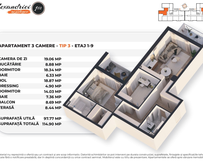 Apartament generos de 3 camere- proiect nou- finisaje la alegere | CP2015911