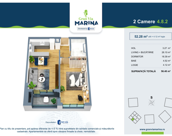 Apartament cu 2 camere generos, in bloc nou, zona Tomis Nord | CP3227715