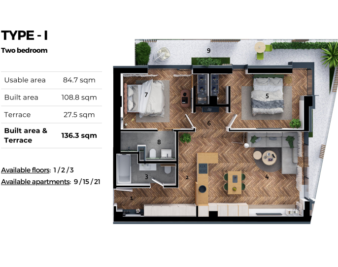 Apartament 3 camere- terasa generoasa- zona Calea Mosilor | CP2006336